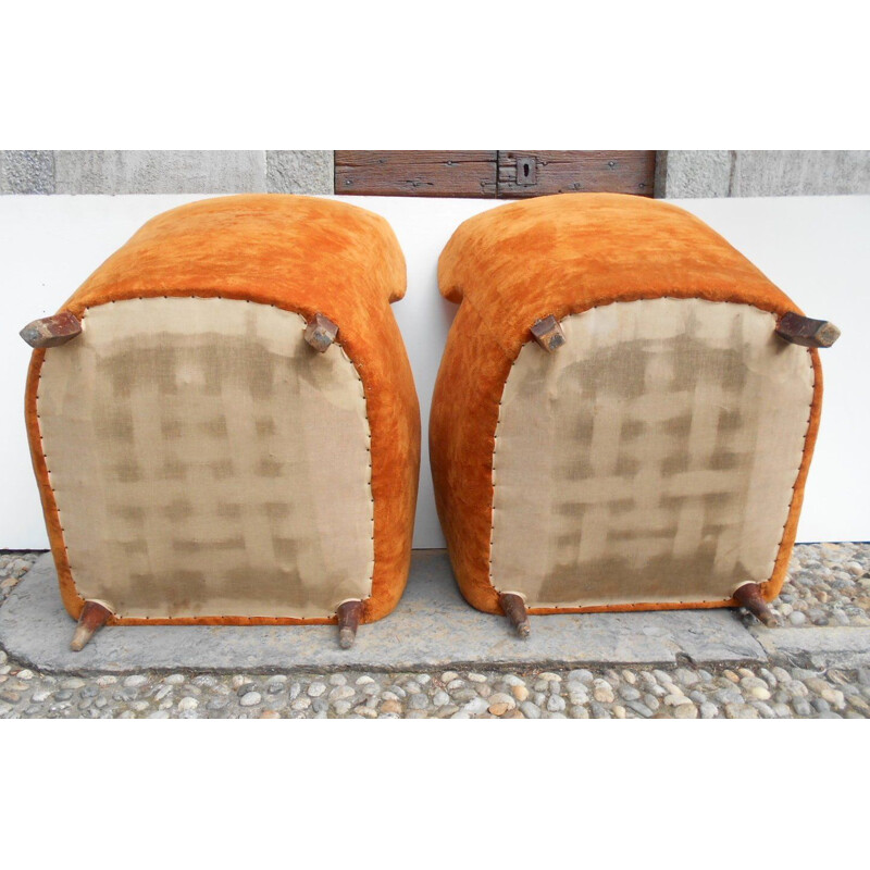 Paire de fauteuils vintage en velours orange de Paolo Buffa, 1940