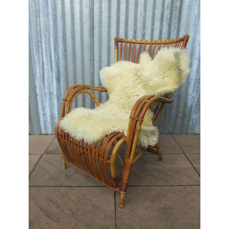 Vintage Jonkers Meubels rattan lounge chair, Dirk VAN SLIEDREGT - 1950s