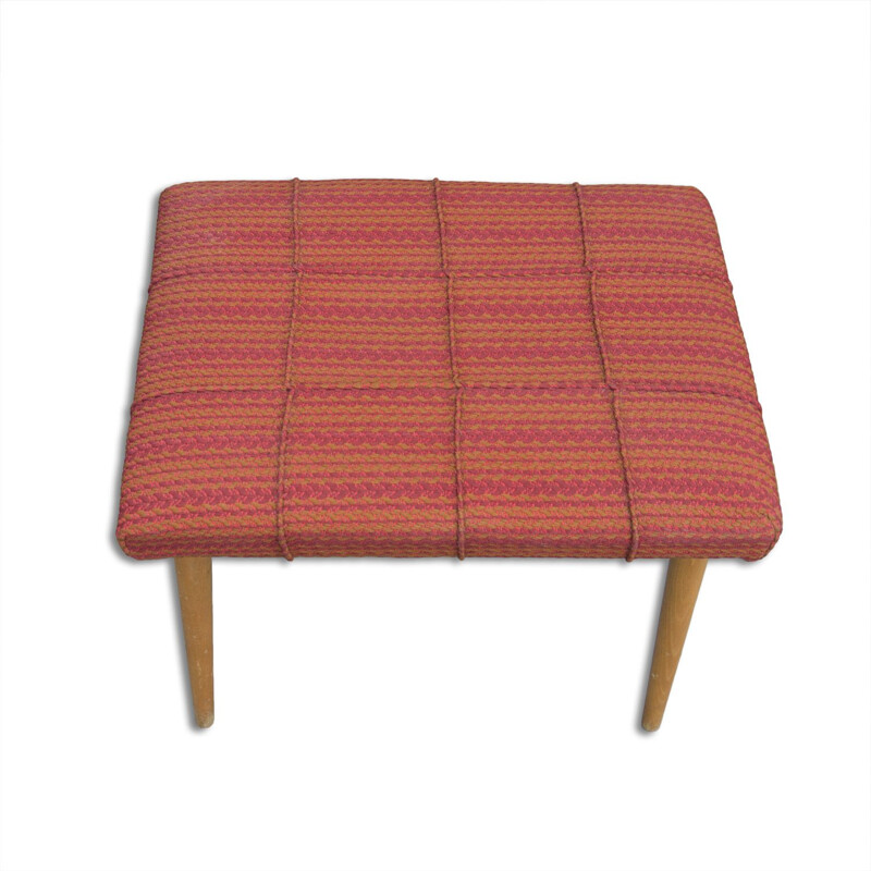 Mid century beech wood and fabric footrest, Czechoslovakia 1960s