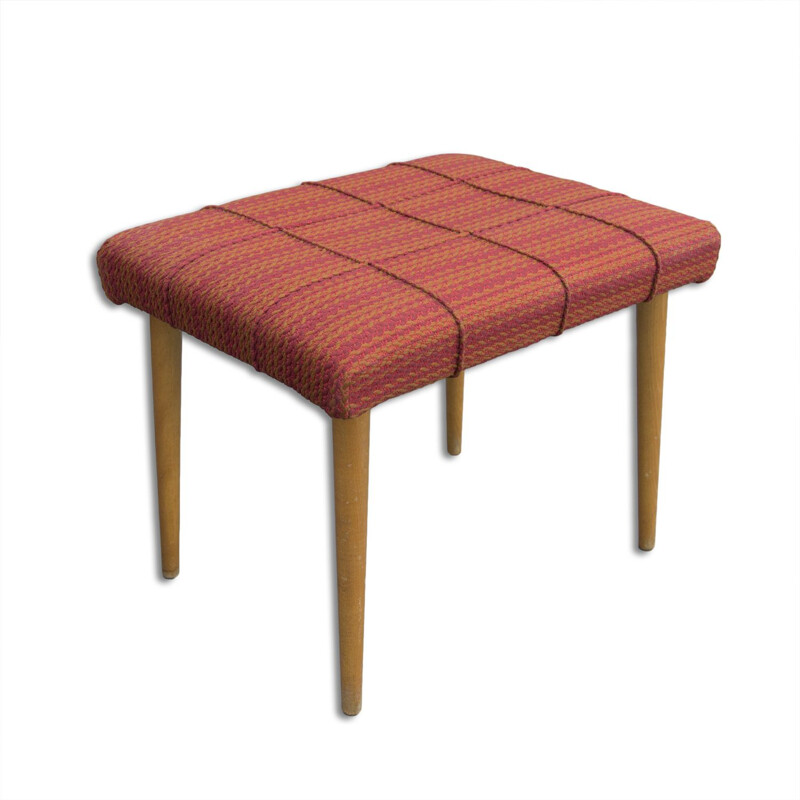 Mid century beech wood and fabric footrest, Czechoslovakia 1960s