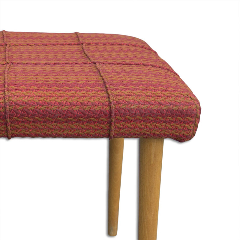 Mid century beech wood and fabric footrest, Czechoslovakia 1960s