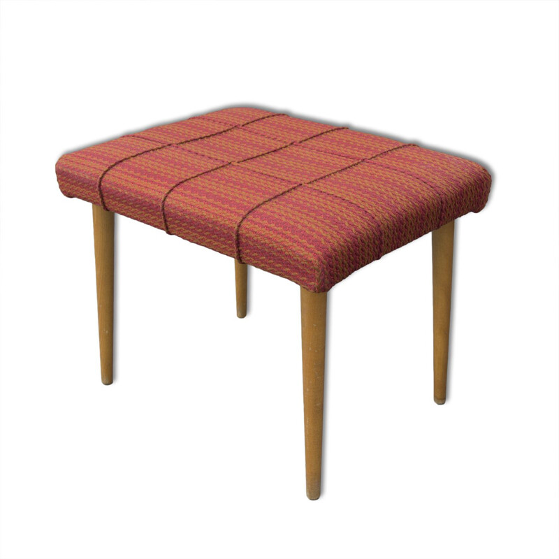 Mid century beech wood and fabric footrest, Czechoslovakia 1960s