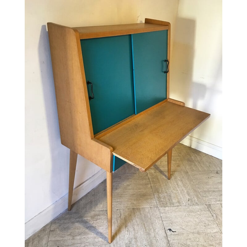 Bureau en bois de chêne avec tablette amovible - 1950