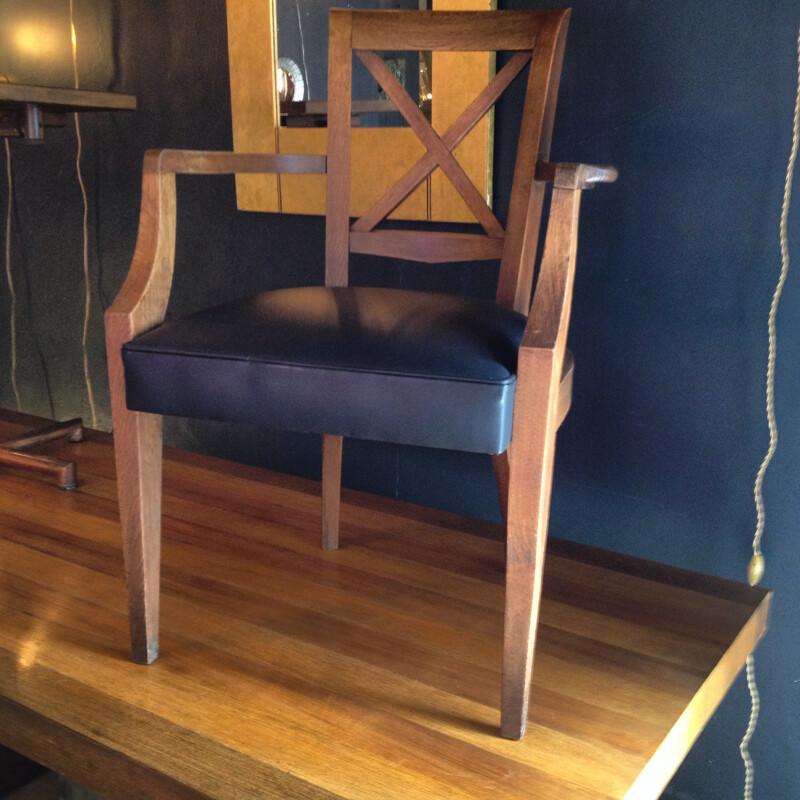 Armchair in oak wood and leather - 1940s