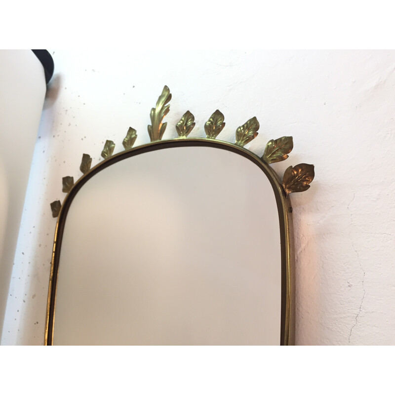 Miroir laiton à feuilles dorées - 1960