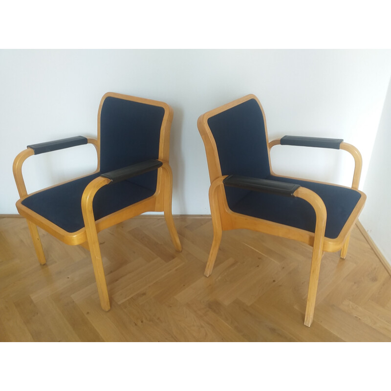 Pair of mid century Alvar Aalto armchairs by Artek, Finland 1960s