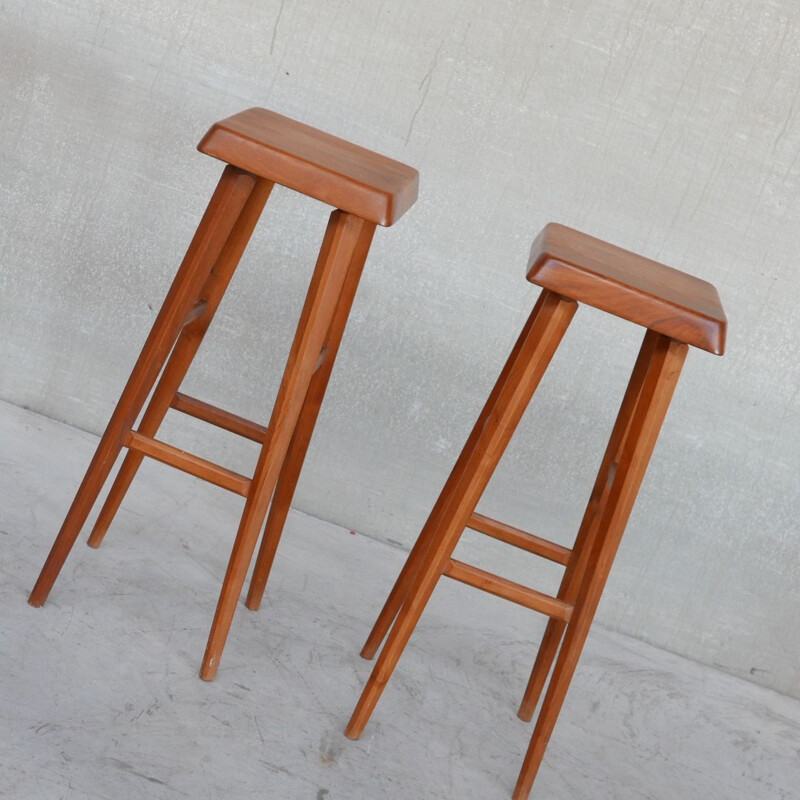 Pair of mid-century elmwood bar stools by Pierre Chapo, France 1970s