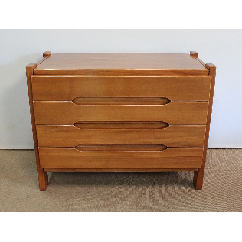 Vintage blond elmwood chest of drawers by Maison Regain, 1970