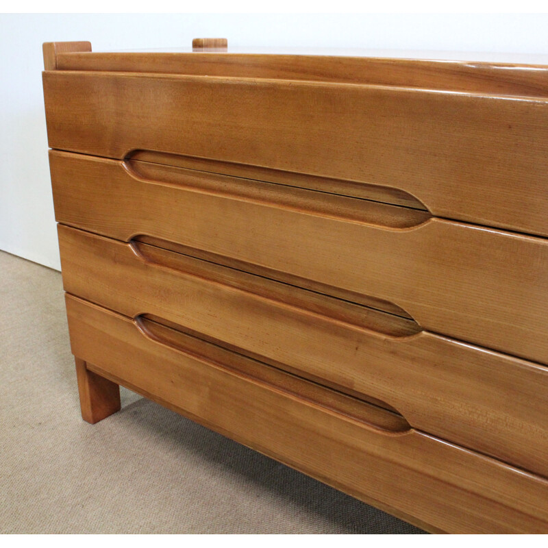 Vintage blond elmwood chest of drawers by Maison Regain, 1970