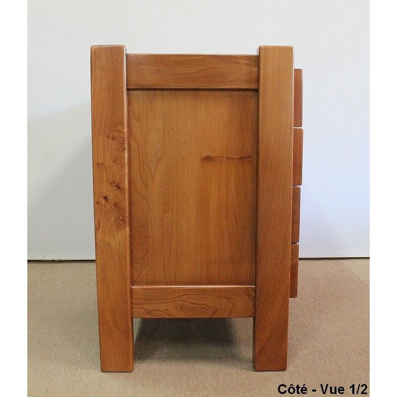 Vintage blond elmwood chest of drawers by Maison Regain, 1970