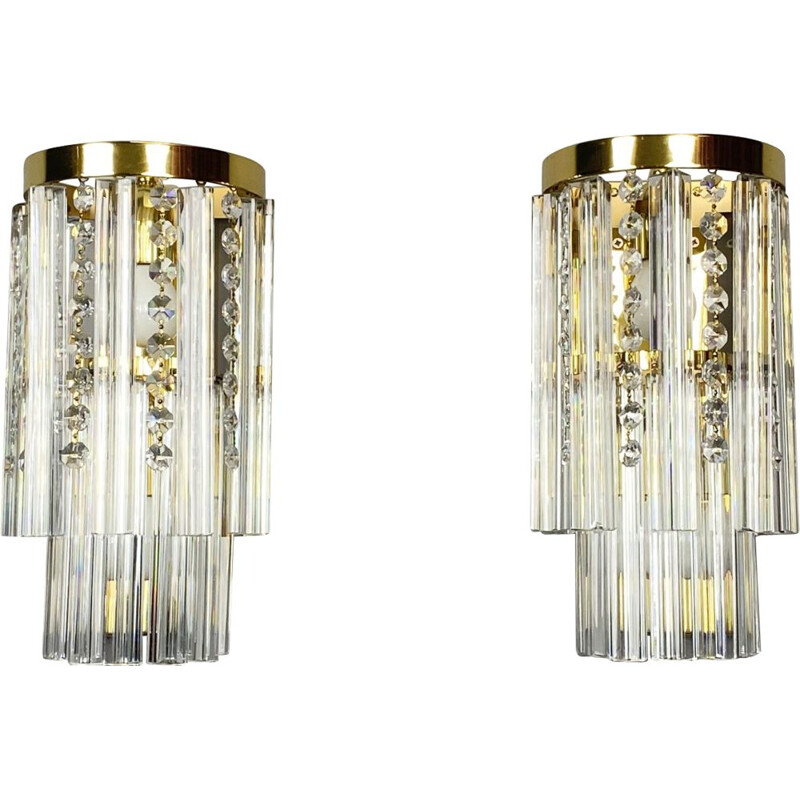 Pair of vintage Murano crystal glass sconces by J.T. Kalmar Vienna, Austria