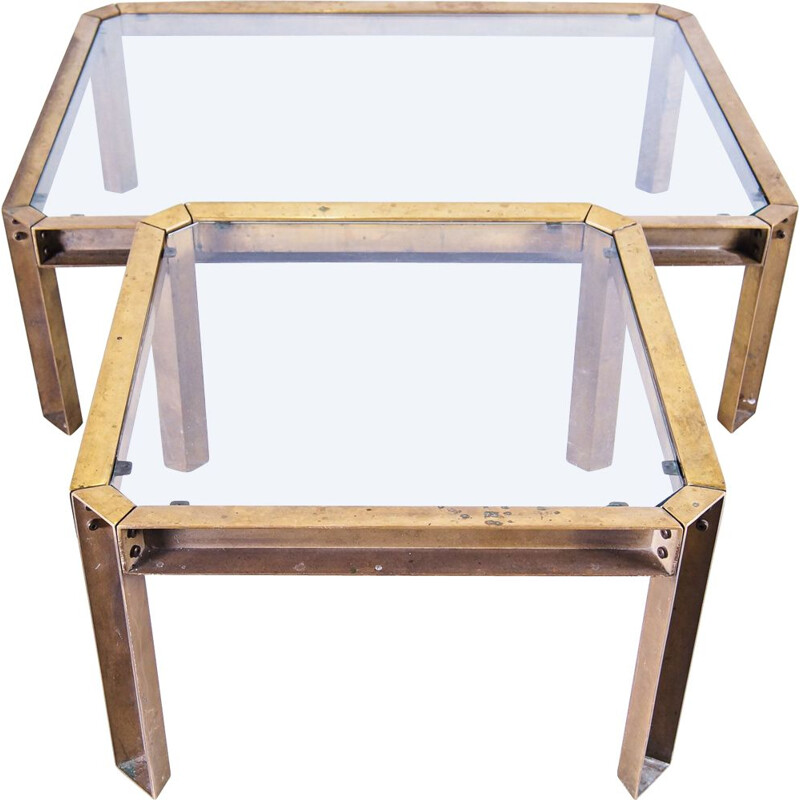 Vintage brass nesting tables with tempered glass by Peter Ghyczy