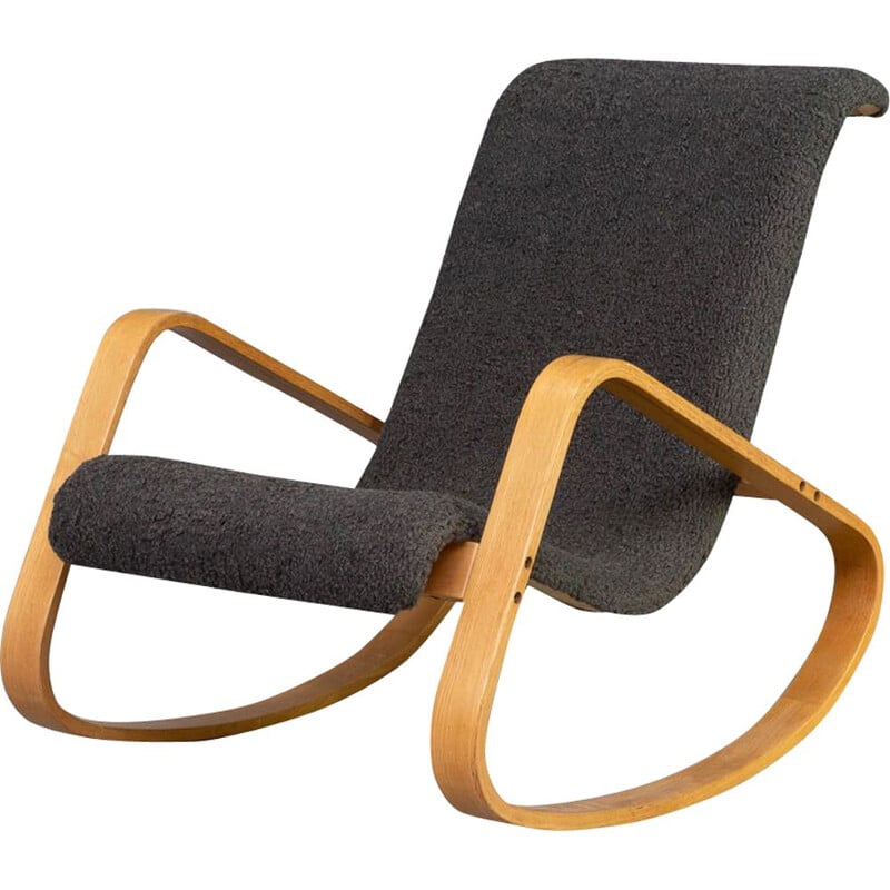 Vintage "dondolo" sheepskin rocking chair by Luigi Crassevig for Crassevig, 1970s