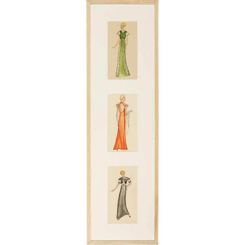 Gouache Art Déco vintage "Fashion Illustration IV" sur papier, 1920