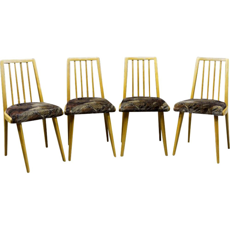Conjunto de 4 cadeiras de madeira de faia vintage por Jiří Jiroutek para Interiér Praha, Checoslováquia 1960