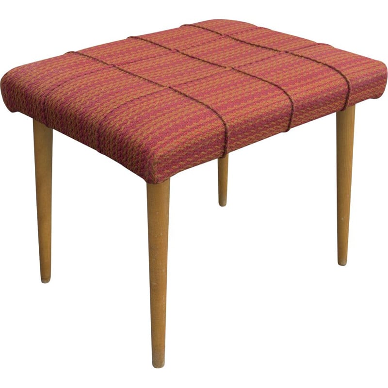 Mid century beech wood and fabric footrest, Czechoslovakia 1960s