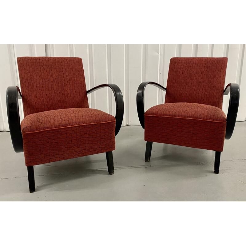 Pair of vintage bentwood armchairs by Jindrich Halabala, Czechoslovakia 1950s