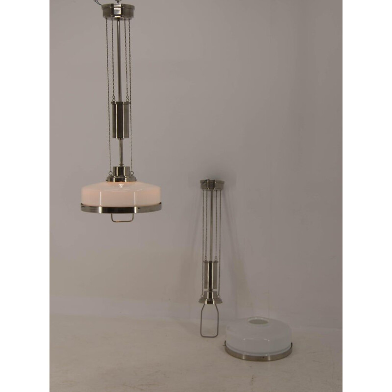 Pair of vintage adjustable nickel pendant lamps by Franta Anyz, 1920