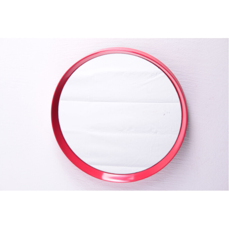 Vintage red round plastic mirror, 1960s