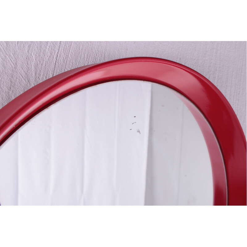 Vintage red round plastic mirror, 1960s