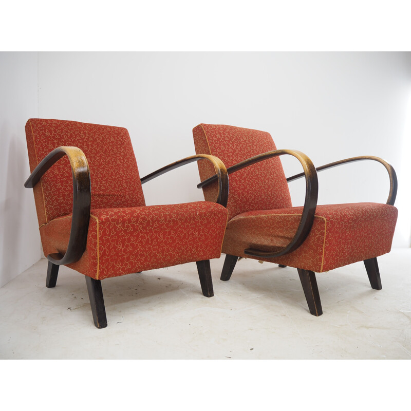 Paire de fauteuils Art Déco vintage par Jindrich Halabala, Tchécoslovaquie 1940