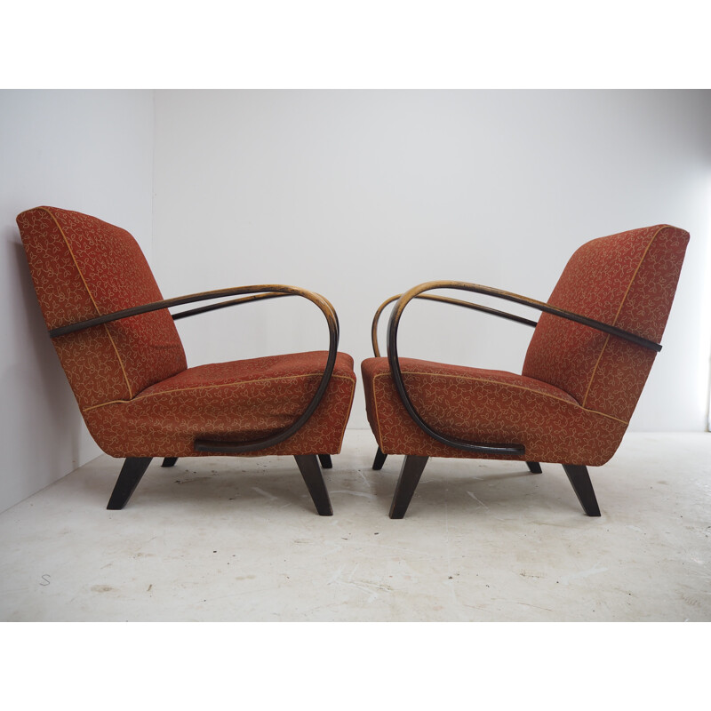 Paar vintage Art Deco fauteuils van Jindrich Halabala, Tsjechoslowakije 1940