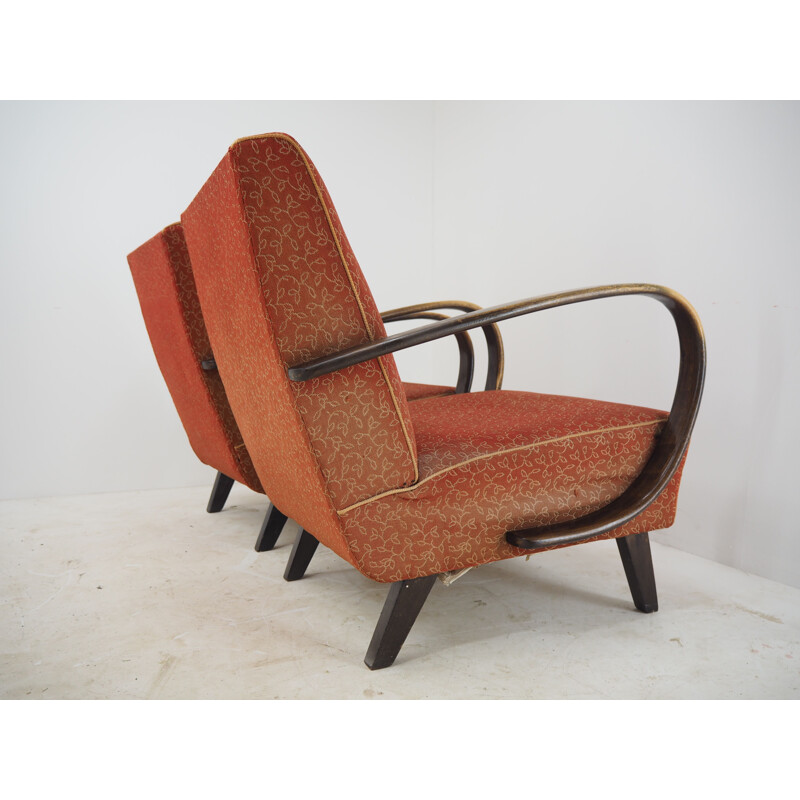 Paar vintage Art Deco fauteuils van Jindrich Halabala, Tsjechoslowakije 1940