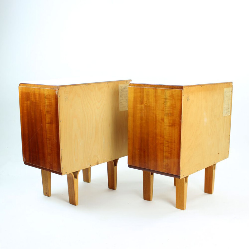 Pair of vintage night stands with white opaline glass tops, Czechoslovakia 1960s