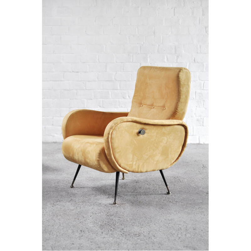 Pareja de sillones reclinables vintage en terciopelo amarillo de Marco Zanuso, Italia 1950