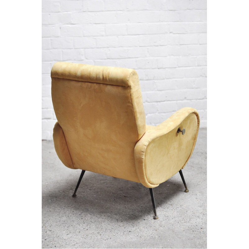 Pareja de sillones reclinables vintage en terciopelo amarillo de Marco Zanuso, Italia 1950