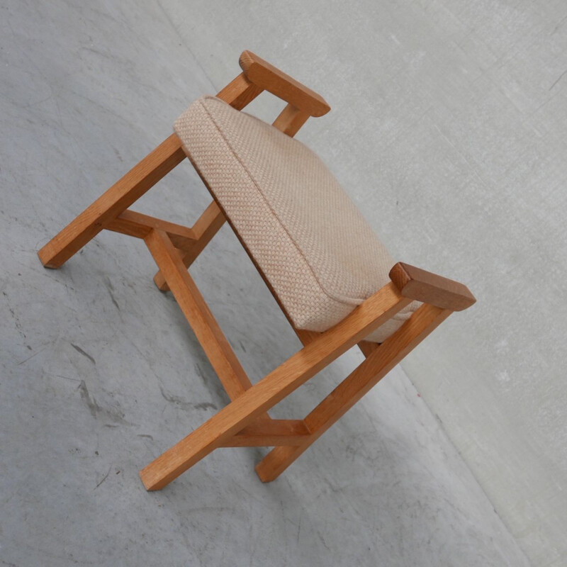 Oakwood mid-century stool by Guillerme et Chambron, 1960s