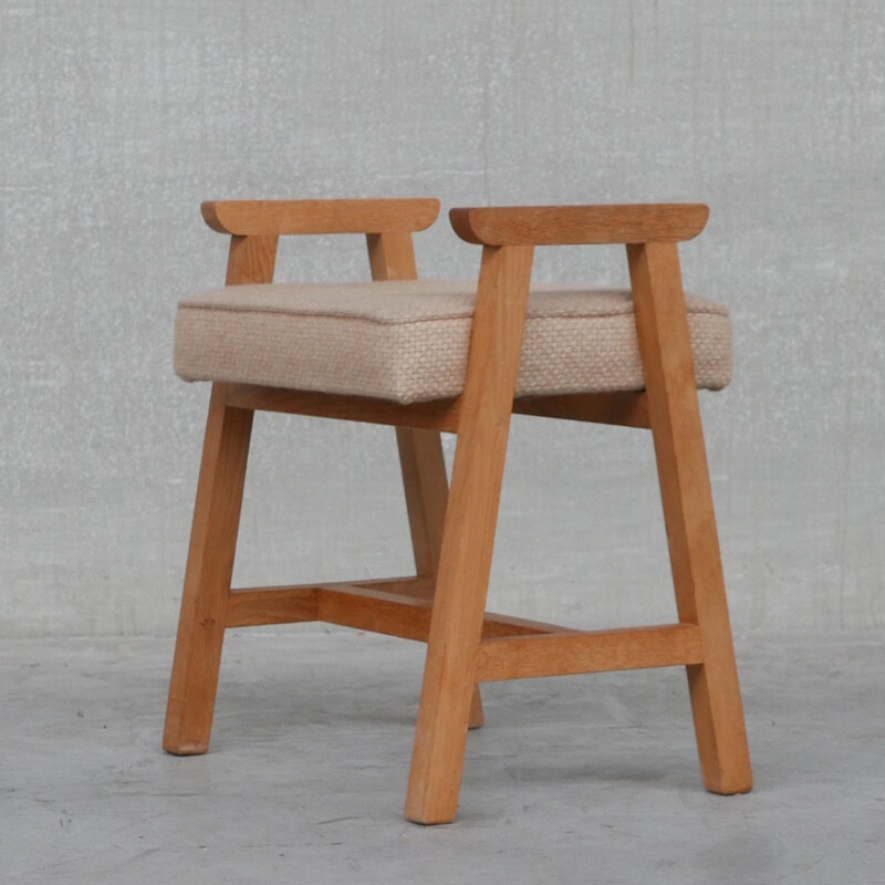 Oakwood mid-century stool by Guillerme et Chambron, 1960s