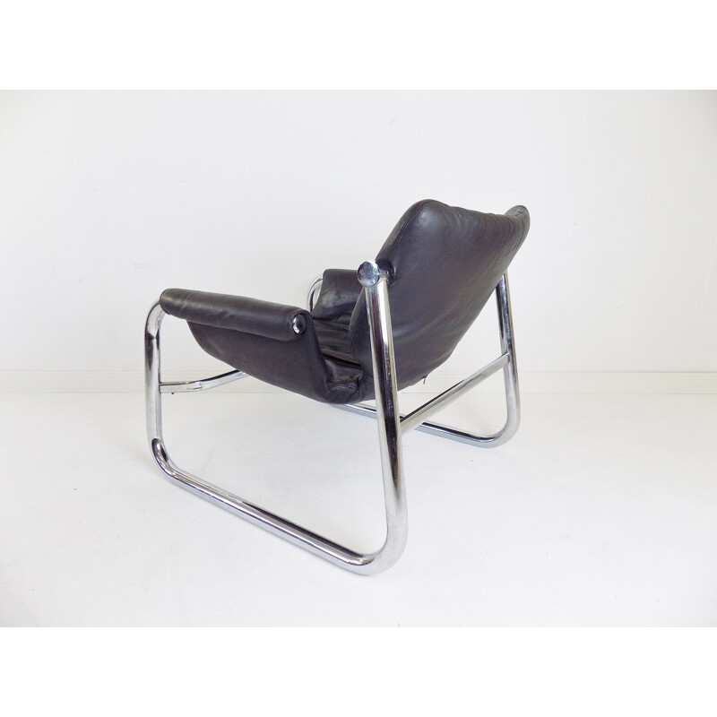 Vintage Alpha Sling leather armchair by Maurice Burke for Pozza Brasil, 1960s