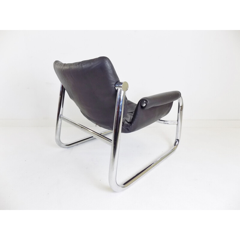 Vintage Alpha Sling leather armchair by Maurice Burke for Pozza Brasil, 1960s