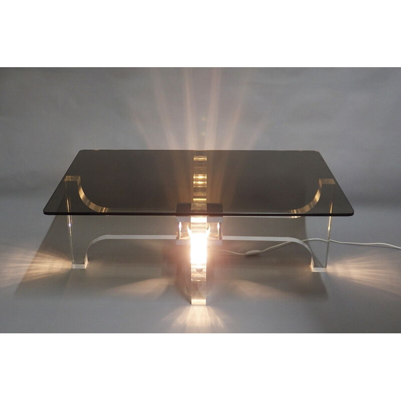 Table basse vintage en plexiglass par Michel Dumas, France 1970