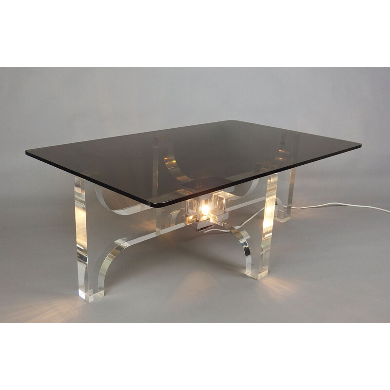 Table basse vintage en plexiglass par Michel Dumas, France 1970