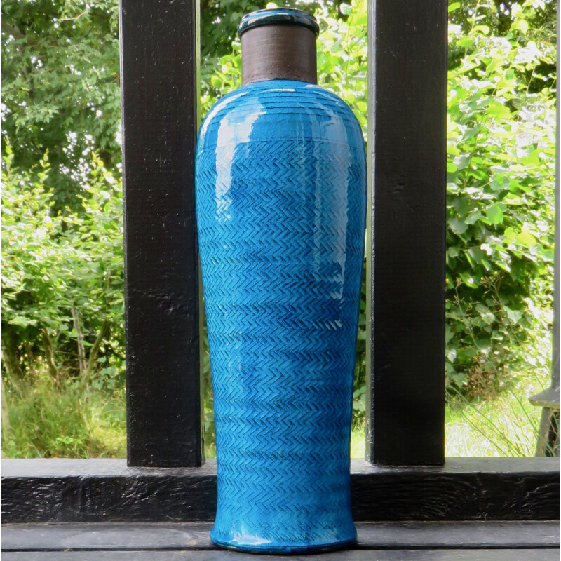 Vase flacon vintage turquoise de Nils Khaler, Danemark 1965