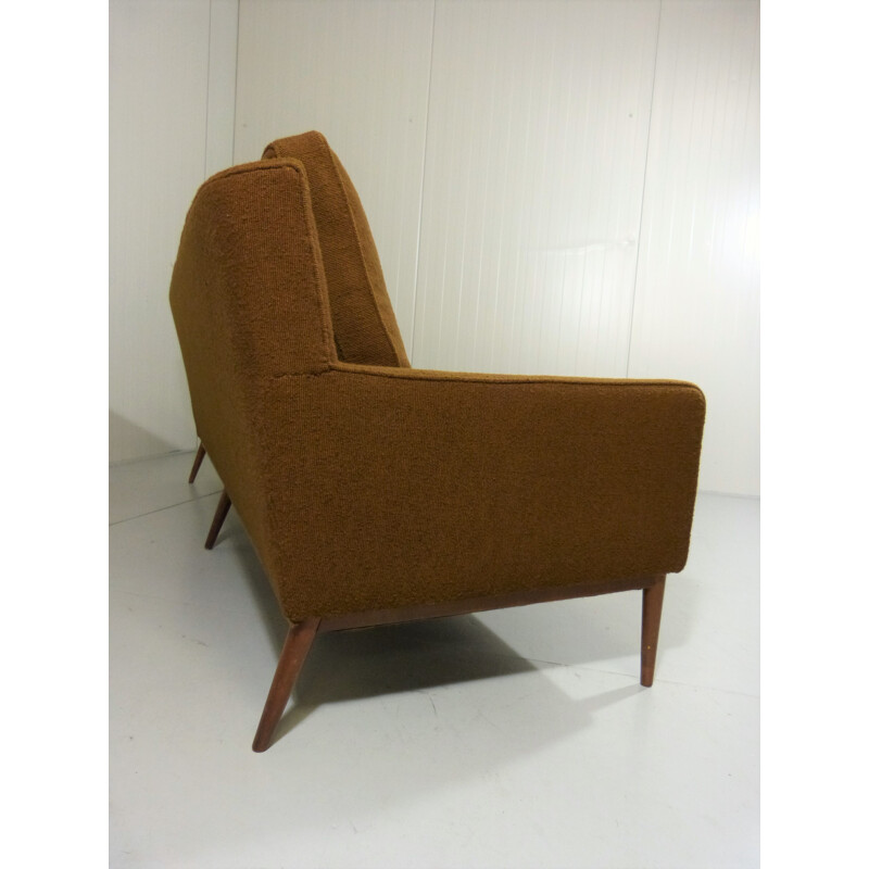 Canapé 3 places scandinave en tissu de laine marron - 1960