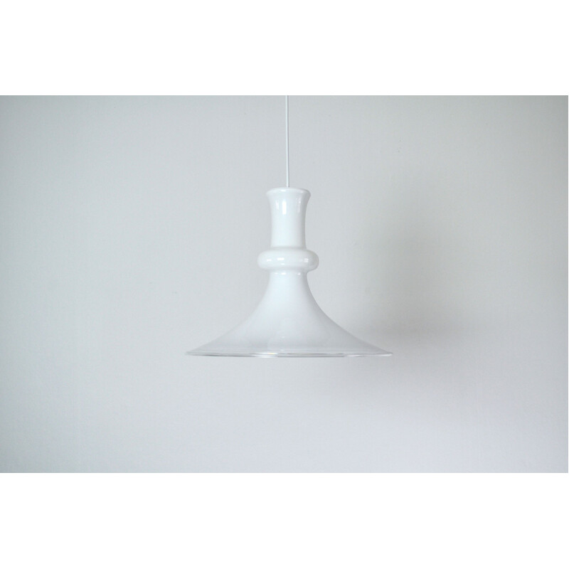 Vintage white opaline glass pendant by Michael Bang for Holmegaard, Denmark 1980