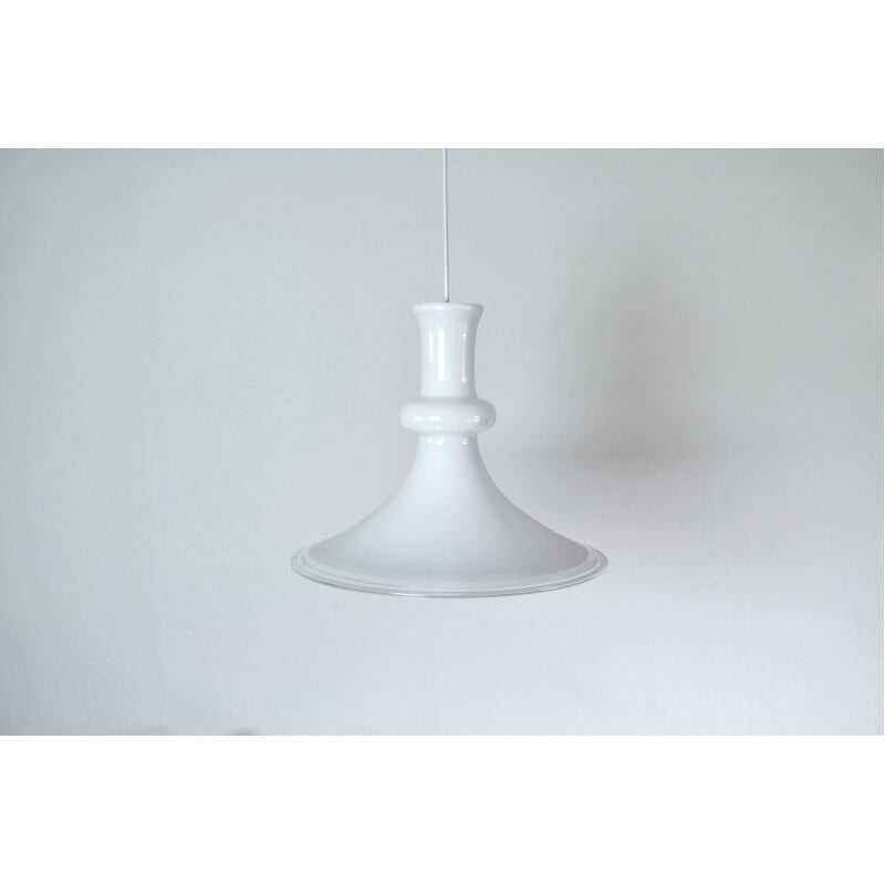 Vintage white opaline glass pendant by Michael Bang for Holmegaard, Denmark 1980