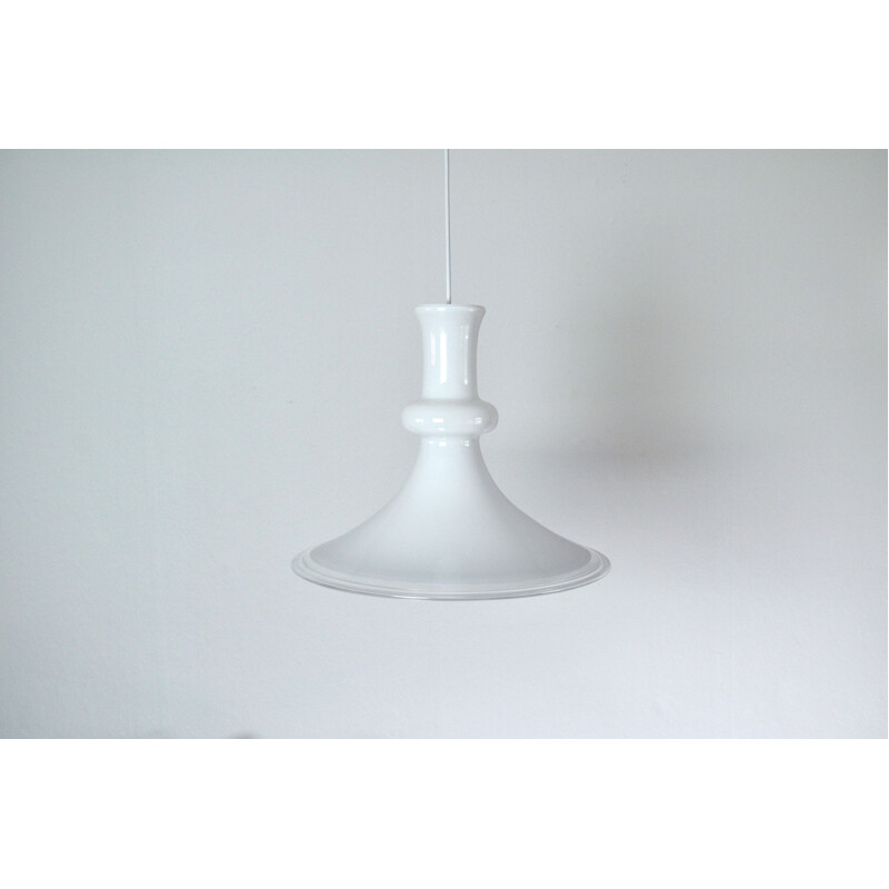 Vintage white opaline glass pendant by Michael Bang for Holmegaard, Denmark 1980