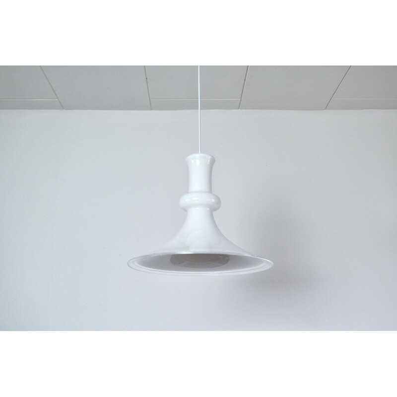 Vintage white opaline glass pendant by Michael Bang for Holmegaard, Denmark 1980