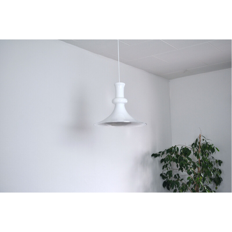 Vintage white opaline glass pendant by Michael Bang for Holmegaard, Denmark 1980