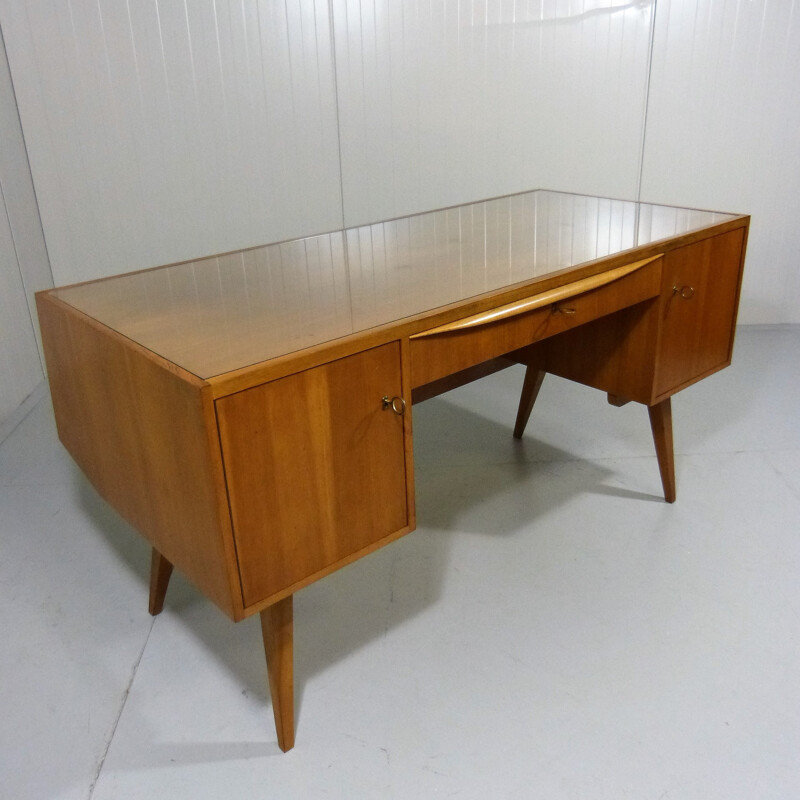 Desk in walnut veneer and glass, Franz EHRLICH - 1950s