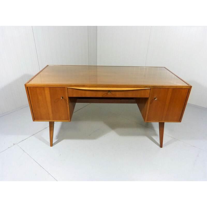 Desk in walnut veneer and glass, Franz EHRLICH - 1950s