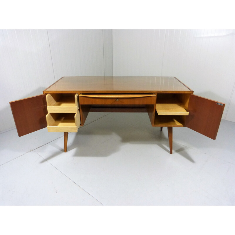 Desk in walnut veneer and glass, Franz EHRLICH - 1950s