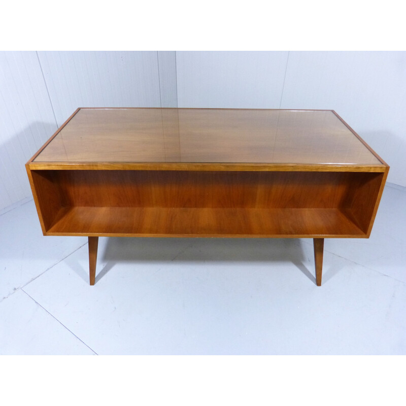 Desk in walnut veneer and glass, Franz EHRLICH - 1950s