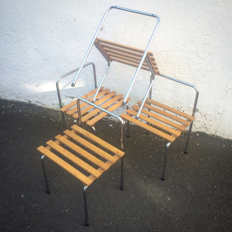 Luggage rack in metal and wood - 1960s