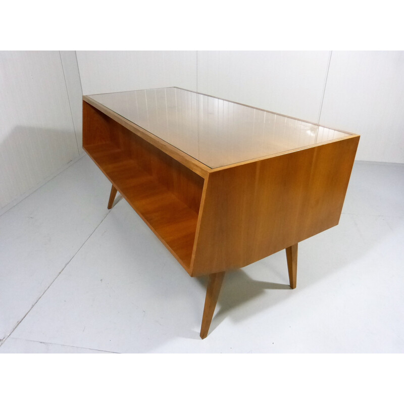 Desk in walnut veneer and glass, Franz EHRLICH - 1950s