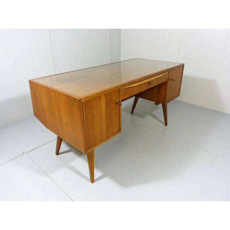 Desk in walnut veneer and glass, Franz EHRLICH - 1950s